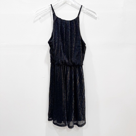Row A Strappy Mini Dress Black Metallic Glitter Small Party Dancing - Picture 1 of 8